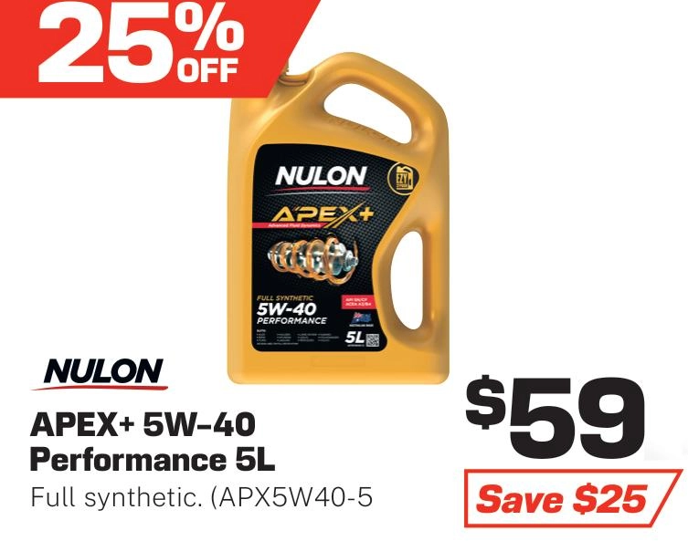 Nulon Apex+ Full Synthetic Performance 5W-40 Engine Oil 5L - APX5W40-5