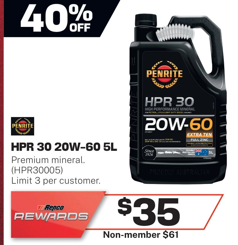 Penrite HPR 30 20W-60 Engine Oil 5L - HPR30005