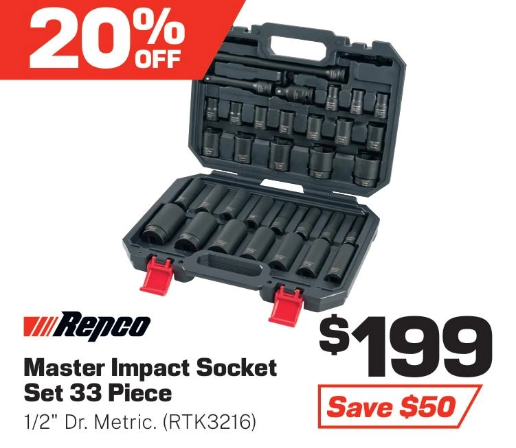 Repco 33 Piece Master Impact Socket Set - 1/2In Drive - RTK3216