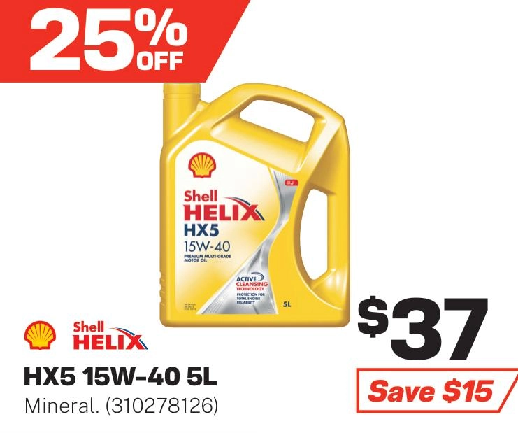 Shell Helix HX5 15W-40 Engine Oil SN + 5L - 310278126