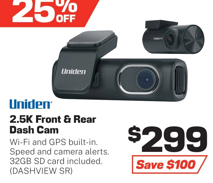 Uniden Dash Cam 2.5K Front & Rear - DASHVIEW SR