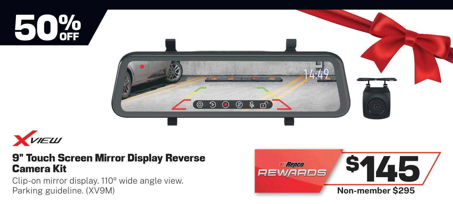 XView 9in High Resolution Mirror Monitor with HD 1080P Reverse & Live Stream Camera - XV9M