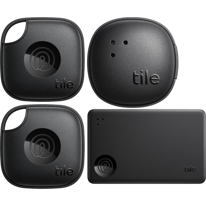 Tile Mate Essential Bluetooth Tracker 4 Pack (2 Black Mates/Slim/Sticker)