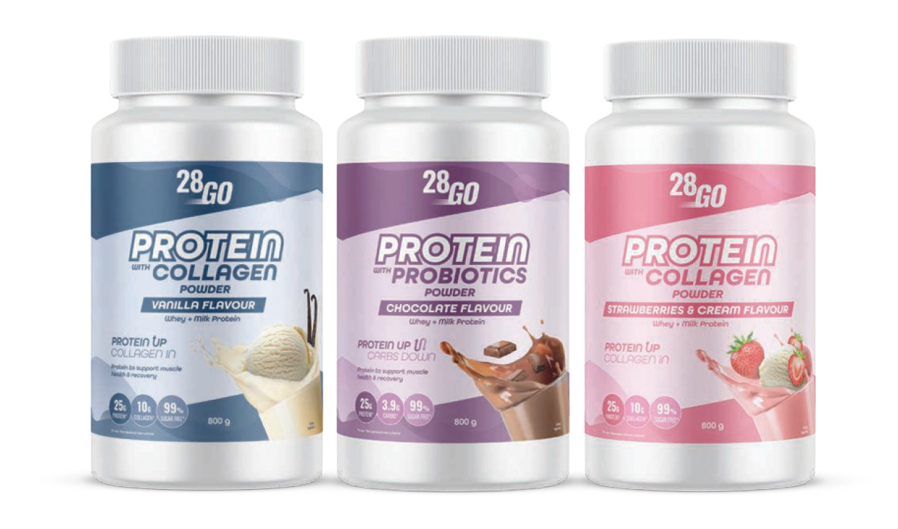 28GO Protein with Collagen or Probiotics 800g Range