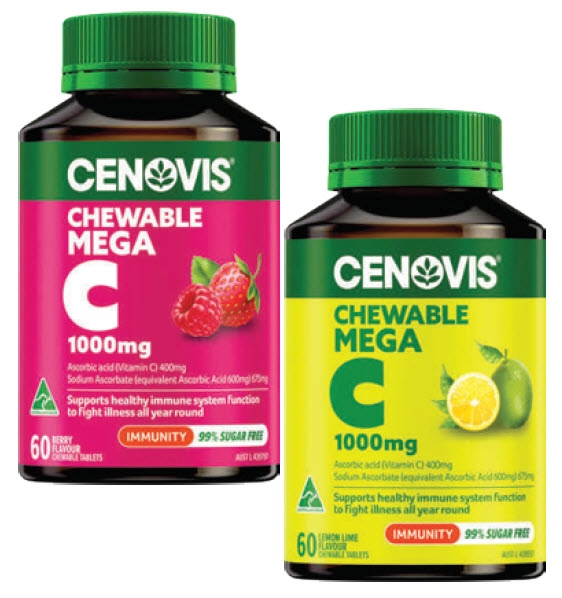 Cenovis Chewable Mega Vitamin C 1000mg Berry or Lemon Lime 60 Tablets