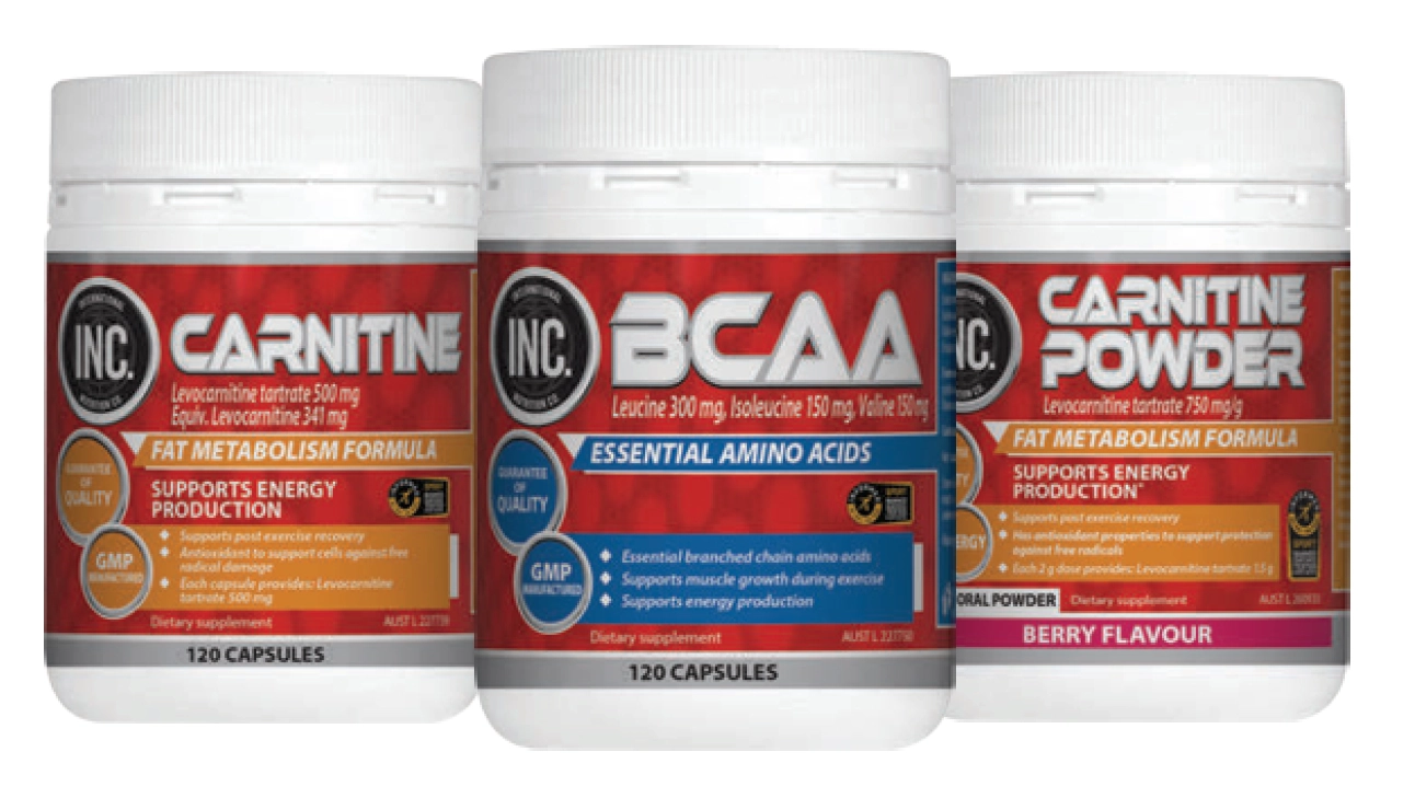 INC. Carnitine 120 Capsules, BCAA 120 Capsules or Carnitine Powder Berry 150g