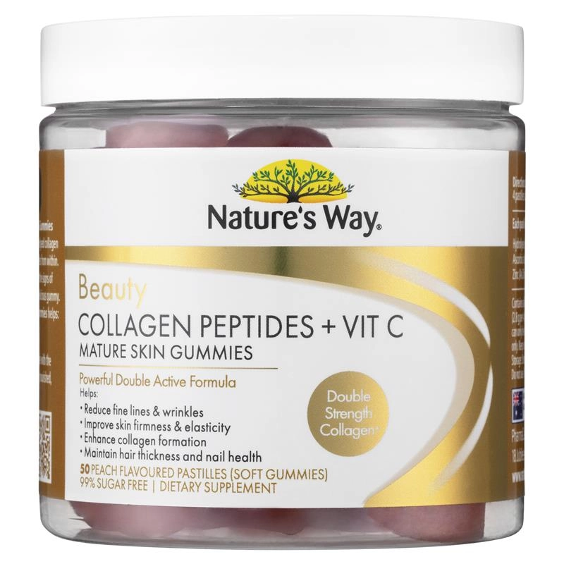 Nature's Way Beauty Collagen Peptides + Vit C Mature Skin Gummies 50 Pastilles