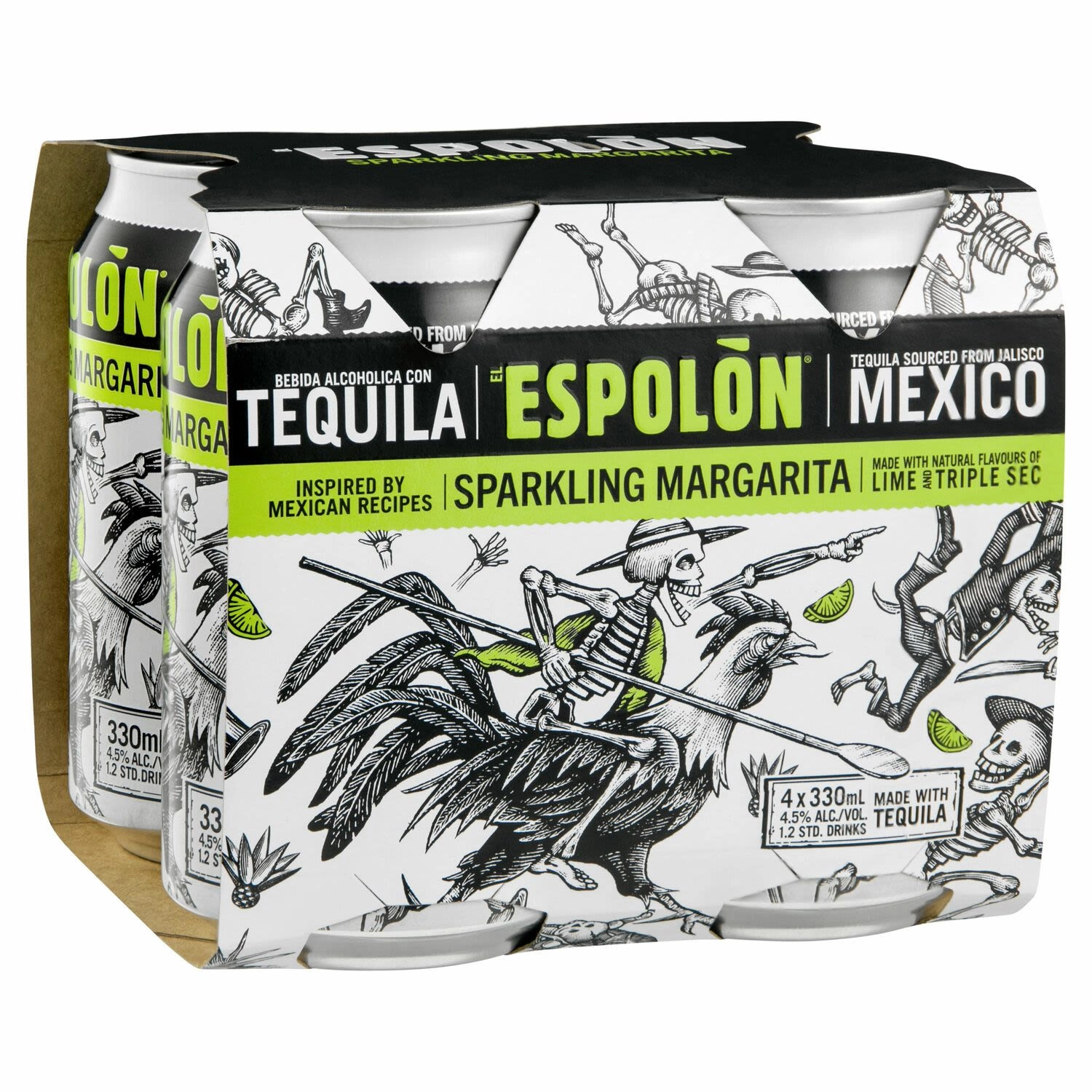 Espolon Tequila Sparkling Margarita Can 330ml 4 Pack