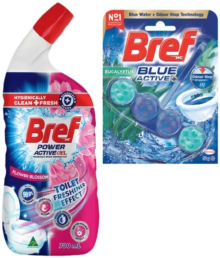 Bref Rim Block Toilet Cleaner 42-50g or Gel 600-700mL Selected Varieties