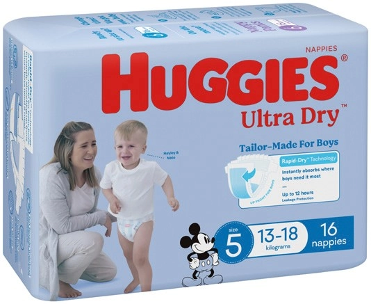 Huggies Ultra Dry 14‑22 Pack, Infant 24 Pack or Newborn 28 Pack Nappies Selected Varieties