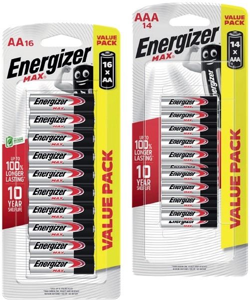 Energizer Max Batteries AA 16 Pack or AAA 14 Pack