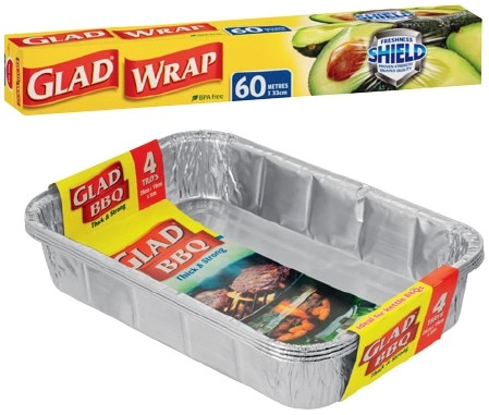 Glad Wrap 60mx33cm, Bake 18mx30cm, Foil 20mx30cm, BBQ Thick & Strong Trays 4 Pack or Baking Dish 2 Pack