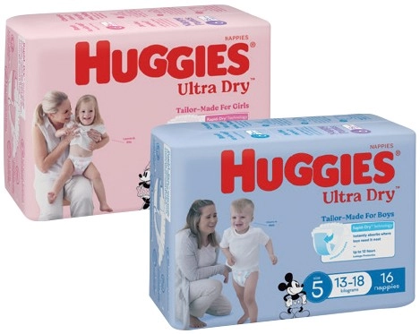 Huggies Ultra Dry, Newborn or Infant Nappies 14‑28 Pack Selected Varieties