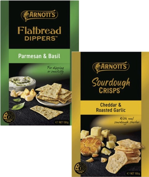 Arnott's Flatbread Dippers or Sourdough Crackers 130g-150g