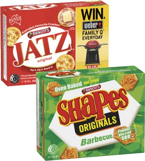 Arnott's Shapes or Jatz Crackers 130g-225g