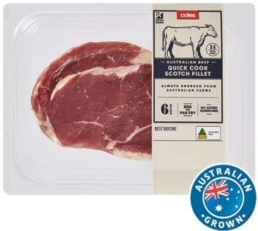 Coles Australian No Added Hormones Beef Quick Cook Scotch Fillet or Porterhouse Steak 170g-180g