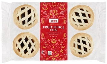 Coles Christmas Lattice Fruit Mince Pies 6 Pack 360g