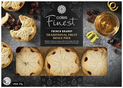 Coles Finest French Brandy Traditional Fruit Mince Pies 6 Pack 370g