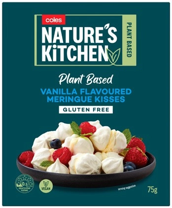 Coles Nature's Kitchen Plant Based Vanilla Flavoured Meringue Kisses 75g