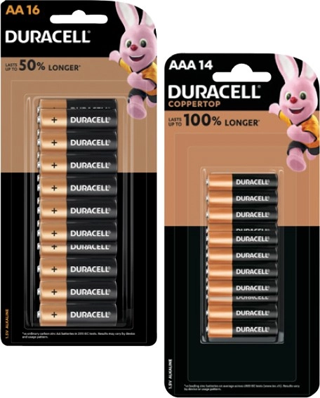 Duracell Coppertop Batteries AA 16 Pack or AAA 14 Pack