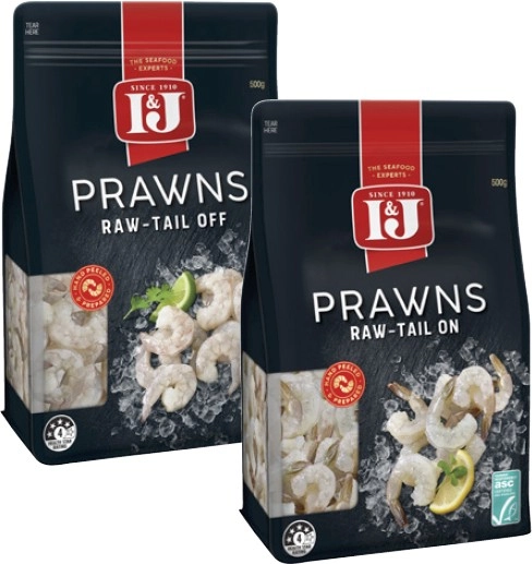 I&J Raw Peeled Prawns Tail On or Tail Off 500g