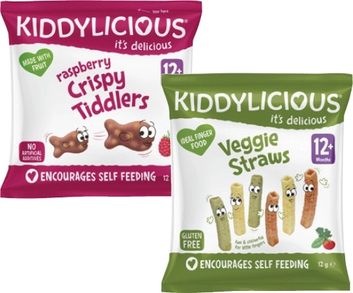 Kiddylicious Veggie Straws or Raspberry Crispy Tiddlers 12g