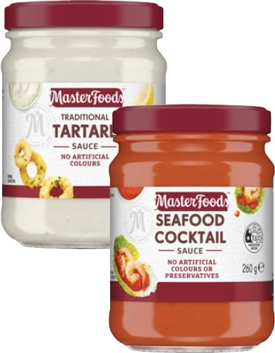 MasterFoods Tartare or Seafood Cocktail Sauce 220g-260g