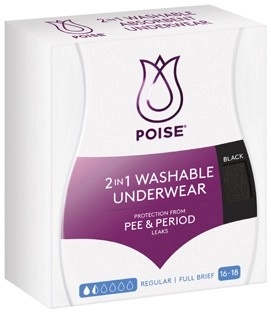 Poise 2-in-1 Period & Incontinence Underwear Black Size 16-18 1 Pack