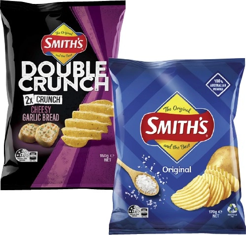 Smith's Crinkle Cut or Double Crunch Potato Chips 150g-170g