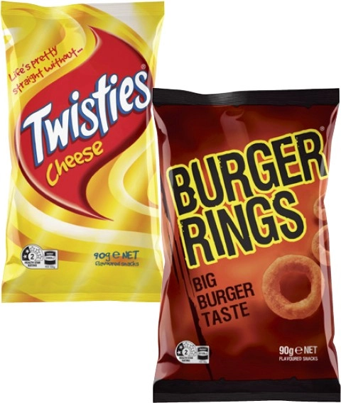 Twisties, Burger Rings or Cheetos 80g-90g