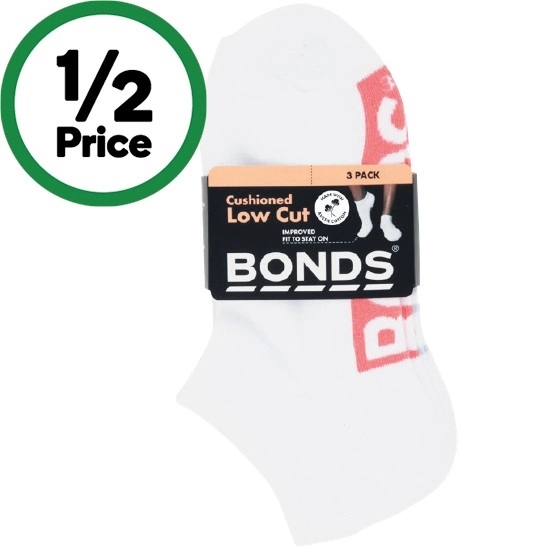 Bonds Ladies Cushioned Low Cut Socks Assorted Pk 3