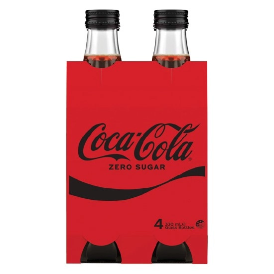 Coca-Cola Classic or Zero Sugar Soft Drink Glass Bottle Varieties 4 x 330ml