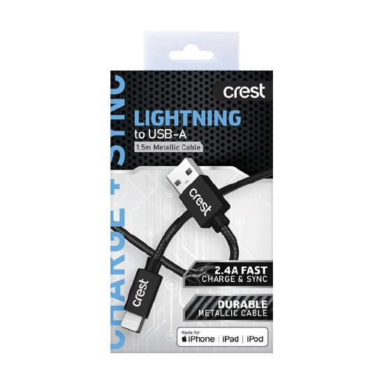 Crest Lightning to USB-A Metallic Cable 1.5m – Assorted