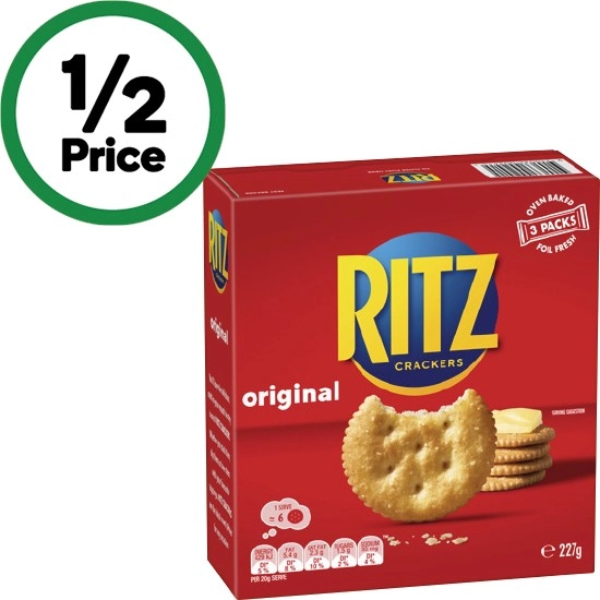 Ritz Original or Ritz Black Pepper Oven Baked Crackers 227g