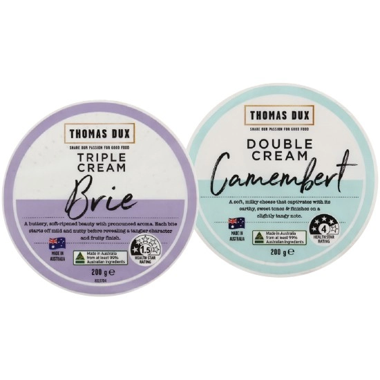 Thomas Dux Triple Cream Brie or Double Cream Camembert 200g – From the Deli