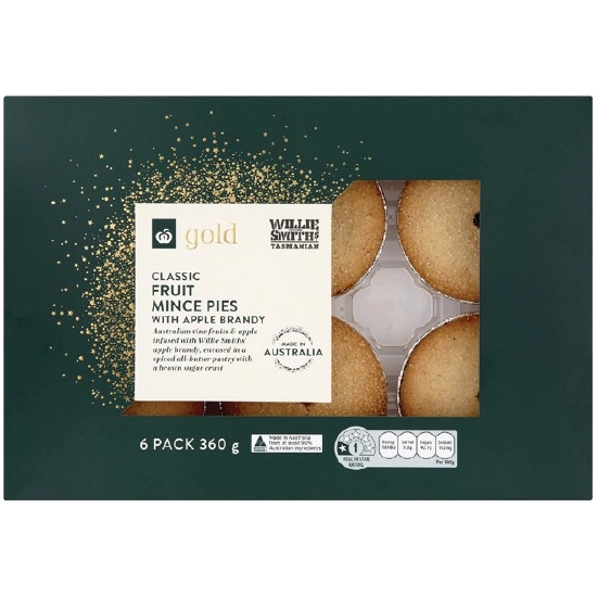 Woolworths Gold Apple Brandy Fruit Mince Pies Pk 6