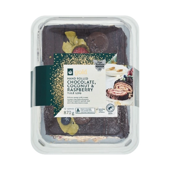 Woolworths Gold Choc Coconut Raspberry Yule Log 870g