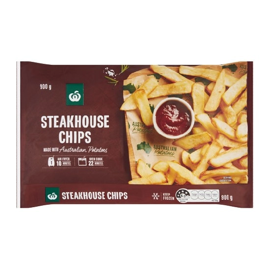 Woolworths Steakhouse, Crinkle Cut Chips or Shoestring Fries 900g – From the Freezer