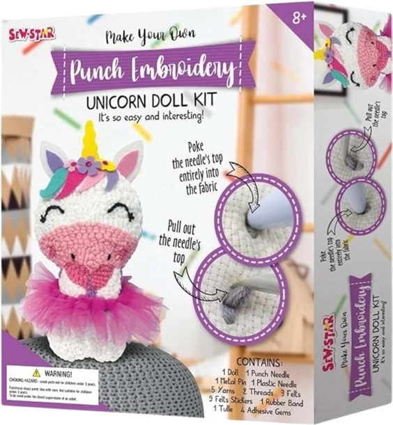 Sew Star Make Your Own Punch Embroidery Unicorn Doll Kit