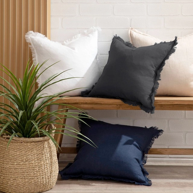 Sahara Linen Fringed Feather Square Cushion by M.U.S.E.