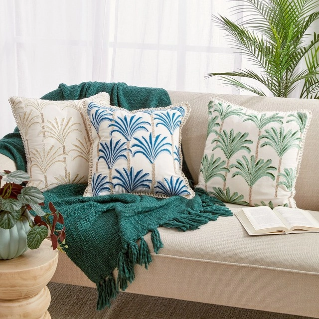 Sanur Palm Embroidered Square Cushion by M.U.S.E.