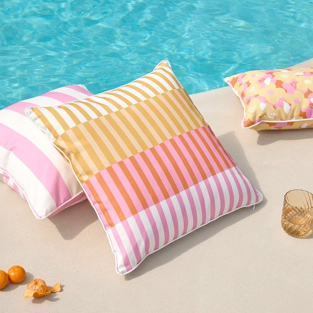 Sundays Bellini Check Square Outdoor Cushion by Pillow Talk