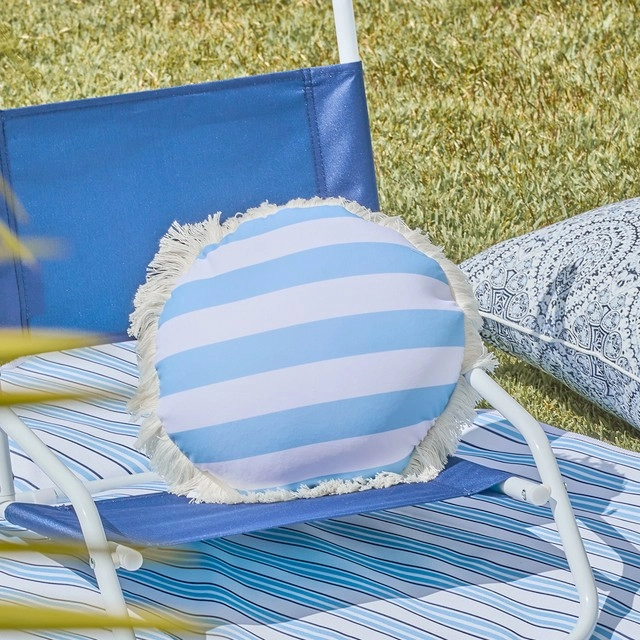 Sundays Marlowe Stripe Blue White Beach Pillow by Pillow Talk