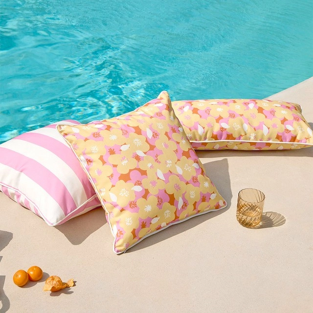 Sundays Poppy Square Outdoor Cushion by Pillow Talk