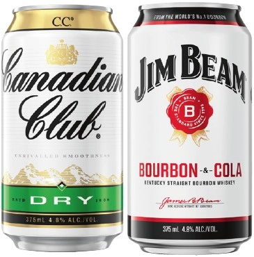 Canadian Club or Jim Beam 4.8% Varieties 10 Pack