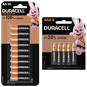 Duracell Coppertop Batteries AA 10 Pack or AAA 8 Pack