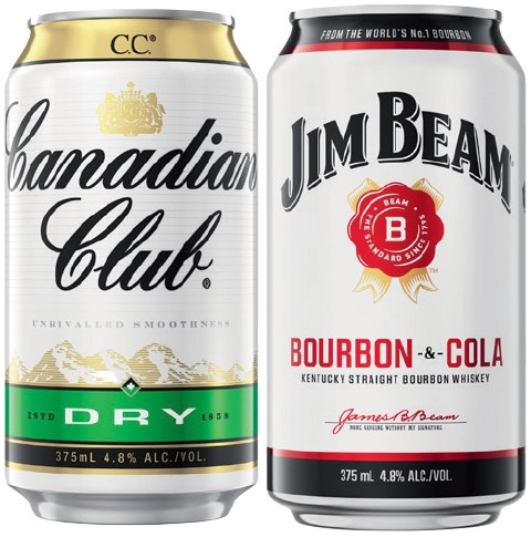 Canadian Club or Jim Beam 4.8% Varieties 10 Pack