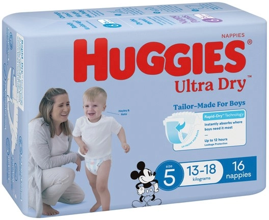 Huggies Ultra Dry 14‑22 Pack, Newborn 28 Pack or Infant 24 Pack Nappies Selected Varieties