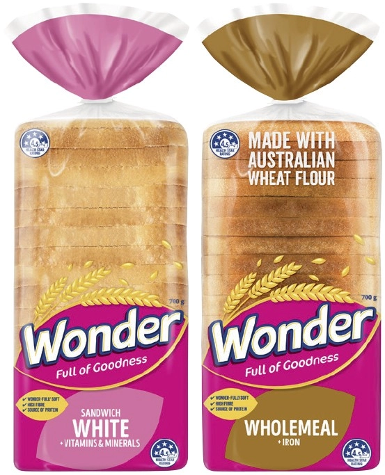 Wonder White or Wholemeal Bread 680-700g Selected Varieties