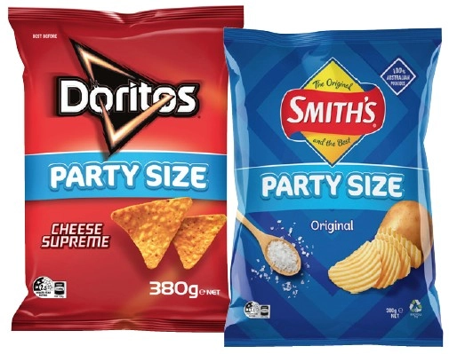 Doritos Corn Chips, Smith's Crinkle Cut 380g or Red Rock Deli Chips Party Size 290g Selected Varieties